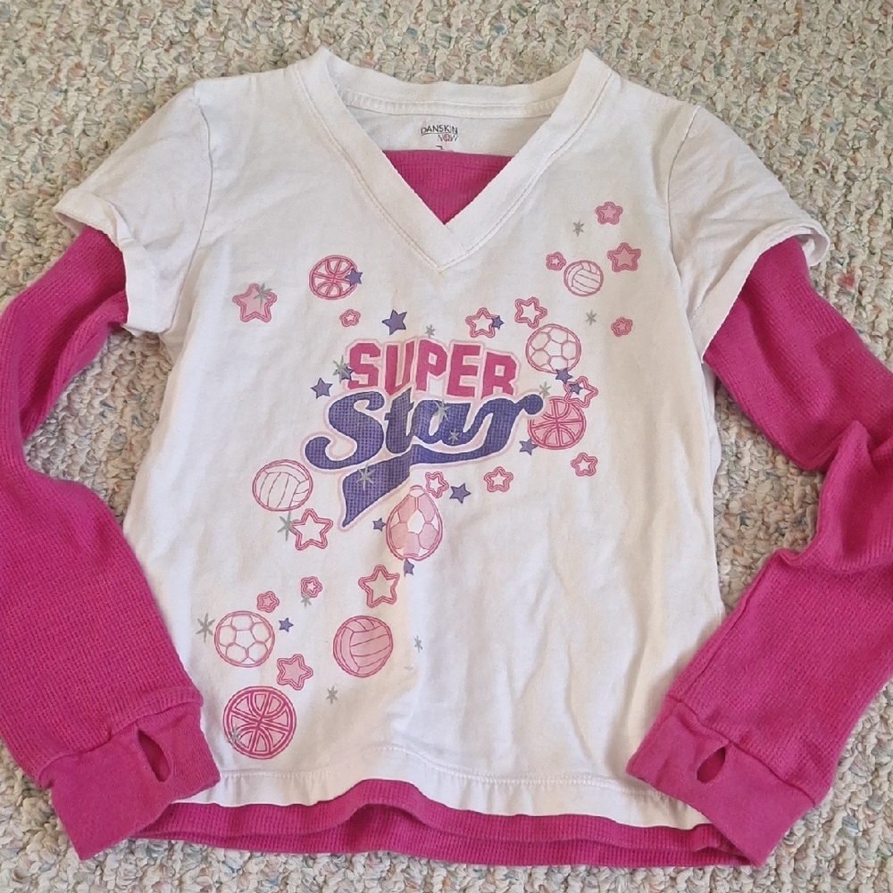 Danskin Long Sleeve Tee - Pink and White